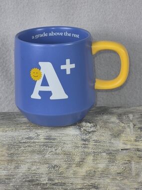 Indigo Blue Ceramic Mug with Yellow Handle - A+ Graphic